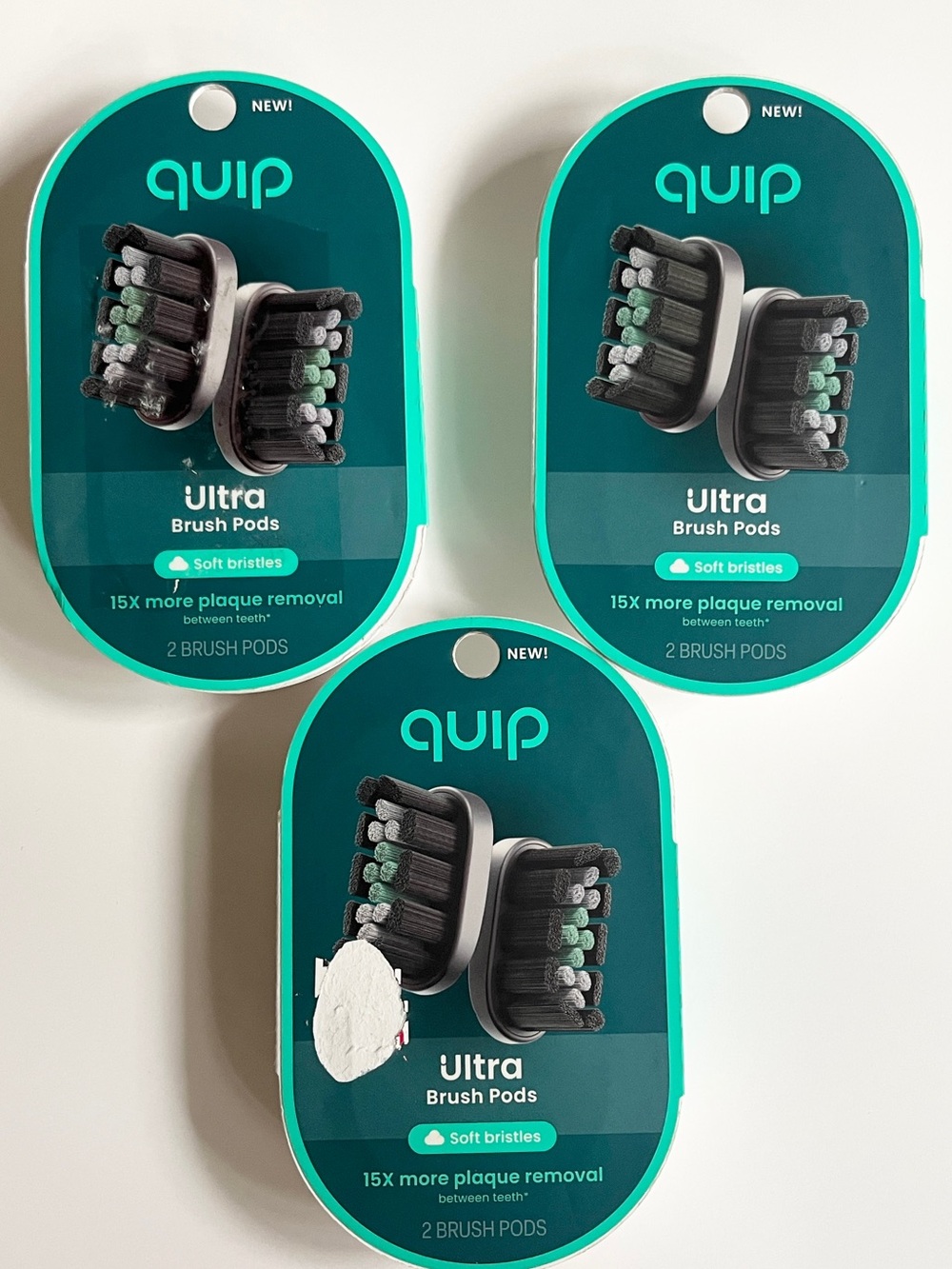 x3 Packs QUIP ULTRA Brush Pods  Replacements Soft Bristles 6 Total Pods